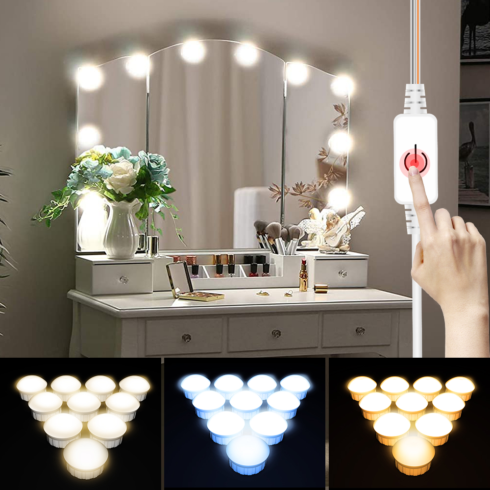Beauty Makeup Desk - LED Mirror Light USB Dressing Table