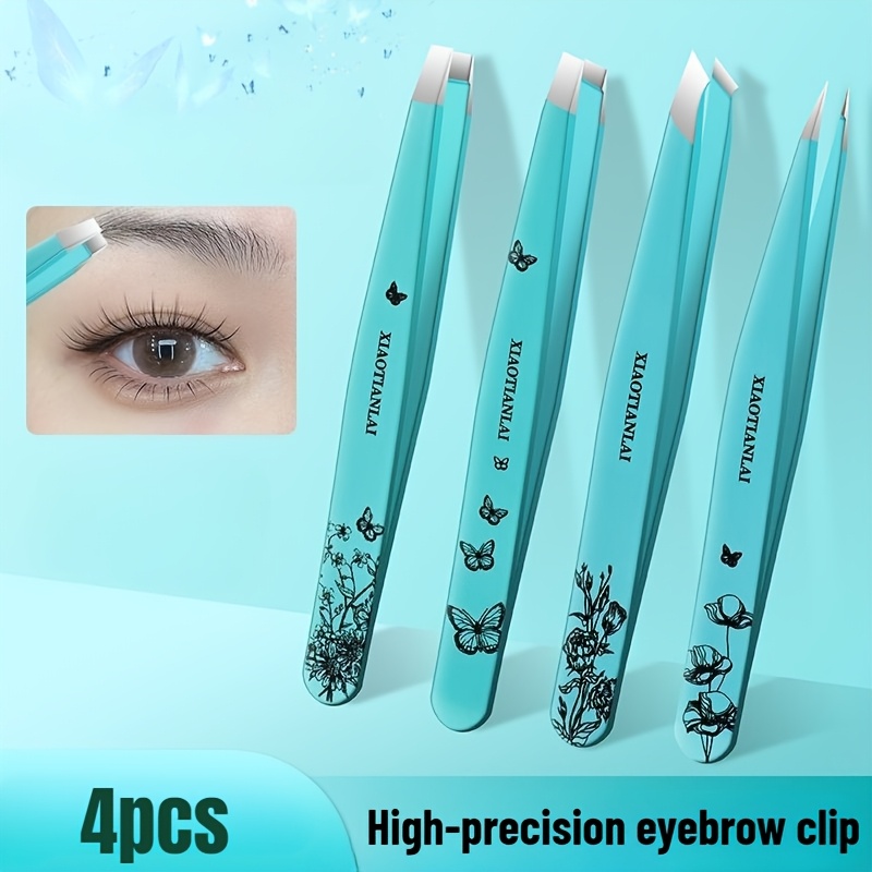 Beauty Makeup Bag - 4Pcs Tiffany Blue Butterfly Floral Eyebrow
