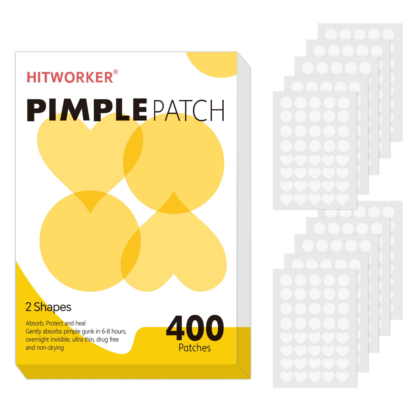 Anti-Aging Face Cream - 400-Piece Hydrocolloid Circular Heart-Shaped Pimple Patches,