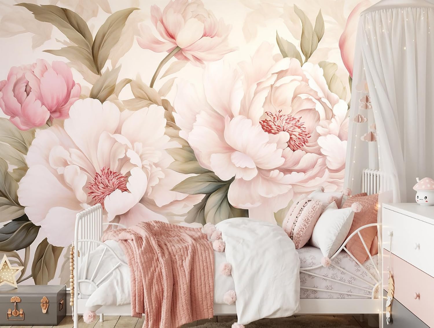 Elegant Peony Floral Mural Wal - Beauty Makeup Desk 评论和价格