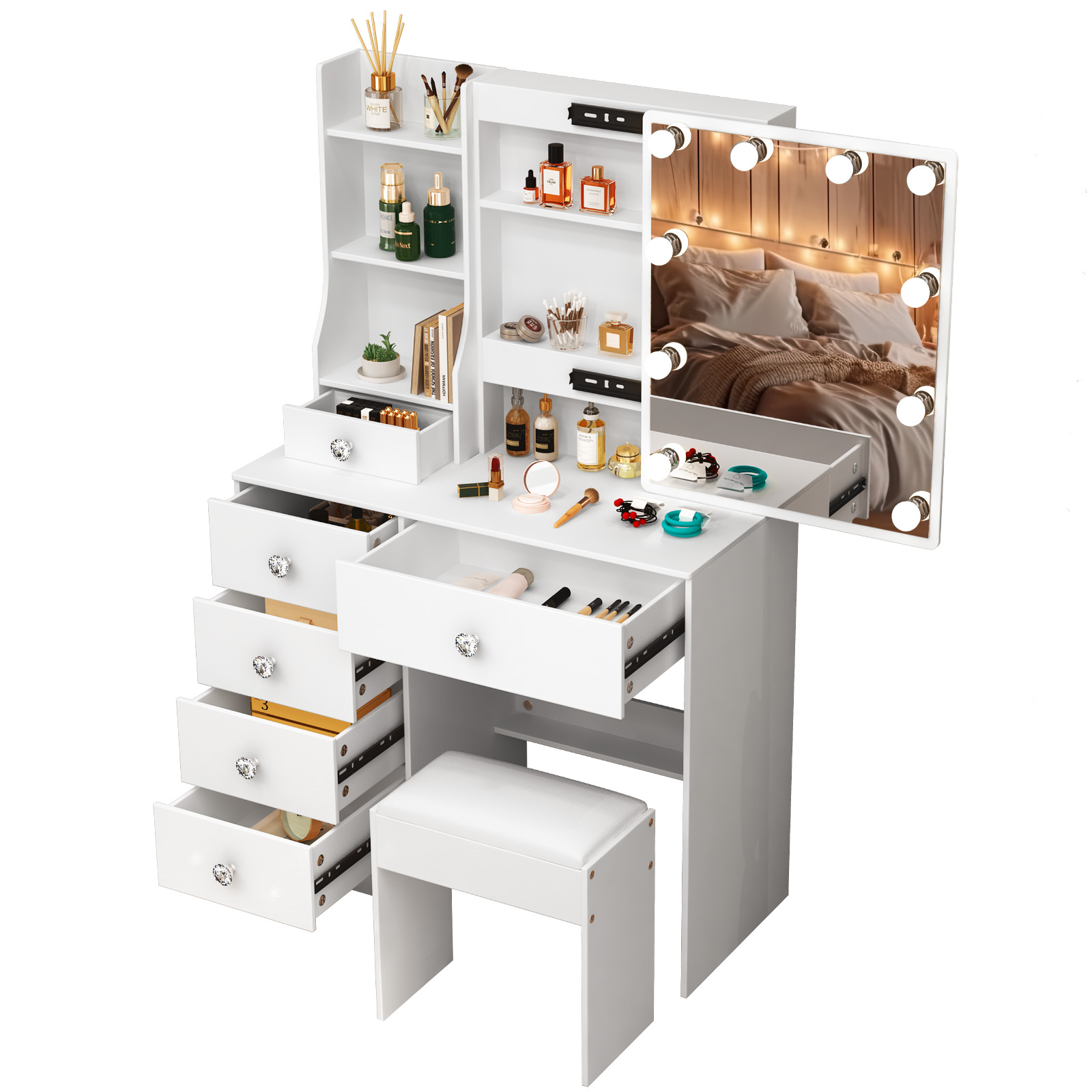 White Makeup Vanity Desk with  - X Beauty Makeup 评论和价格